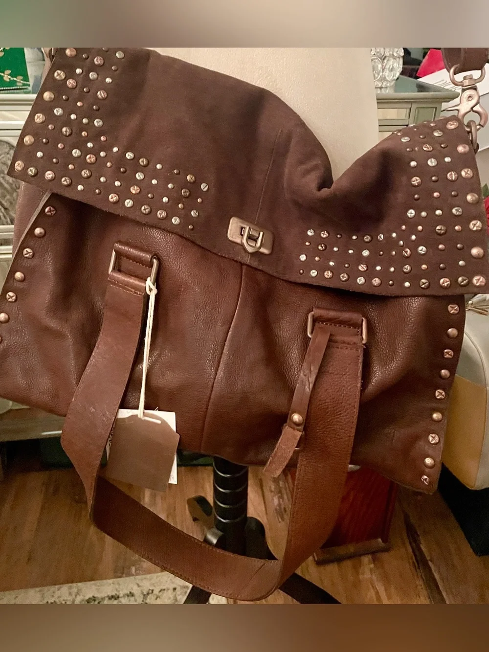 We The Free Shay Stud Tote. Genuine Leather and Suede. Like New!